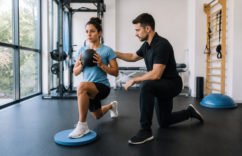 Sesión de fisioterapia de readaptación deportiva para volver a la actividad.